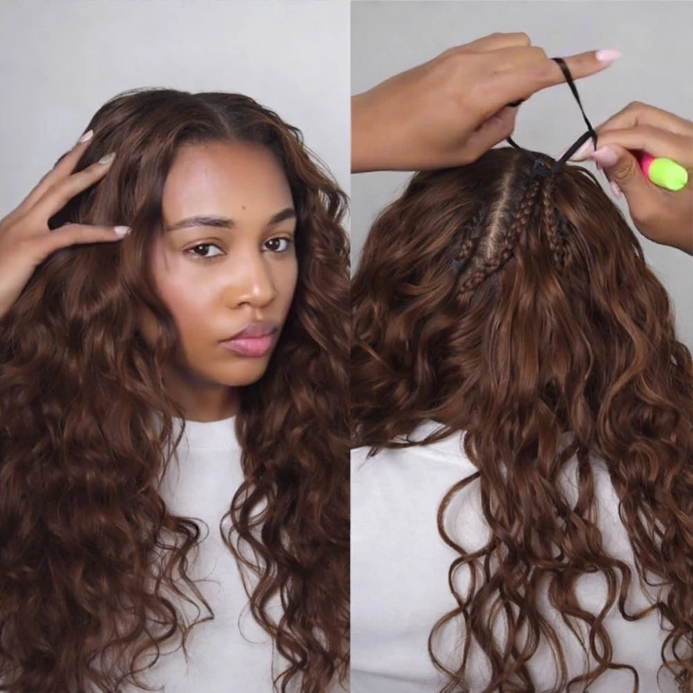 4# Drak Brown Body Wave Crochet Human Hair Pre-Separated Invisble Miracle Knot Braids Feather Crochet Hair Extensions Seamless