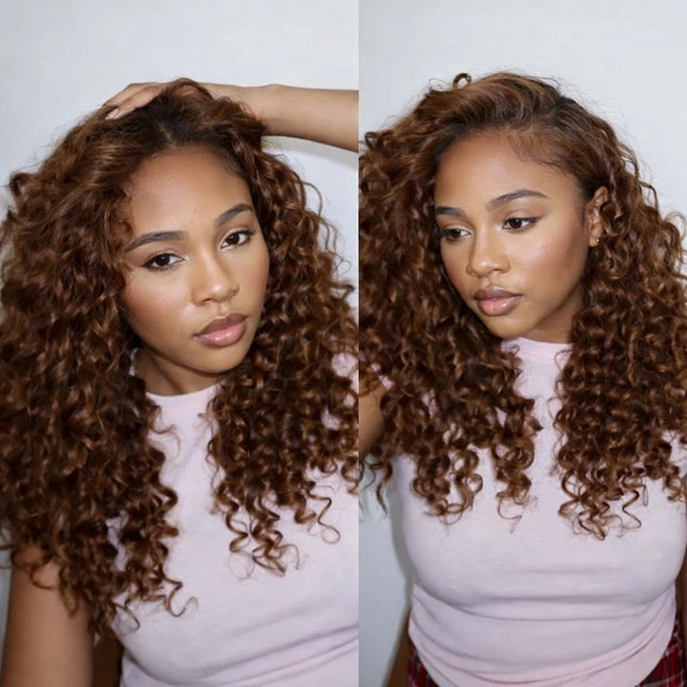 Deep Wave Crochet Human Hair Feather-Line Invisible Knotless Crochet Human Hair For Women #4 Chocolate Brown Braiding Hair 60G