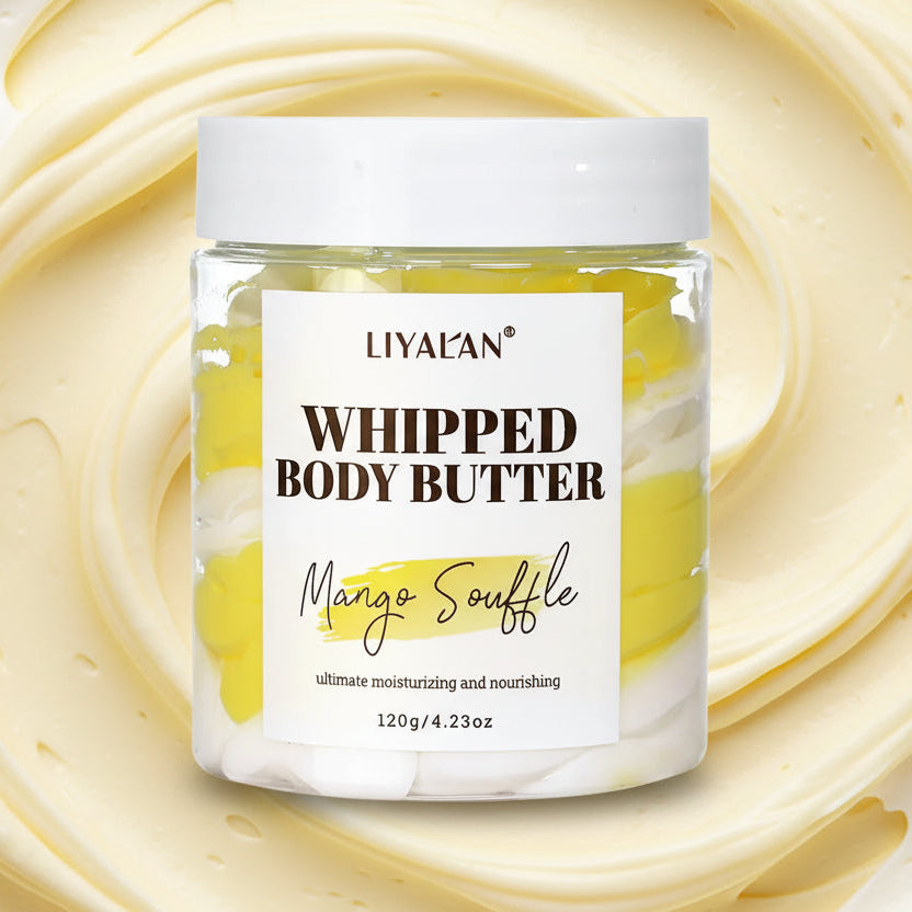 Jar of LIYAL'AN Whipped Body Butter Mango Souffle on a white background