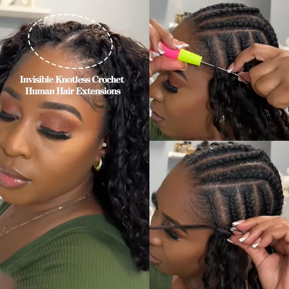 Deep Wave Knotless Pre-Separated Crochet Hair Extensions Feather Hair Extensions Feather Line Hair 100% Human Hair For Women