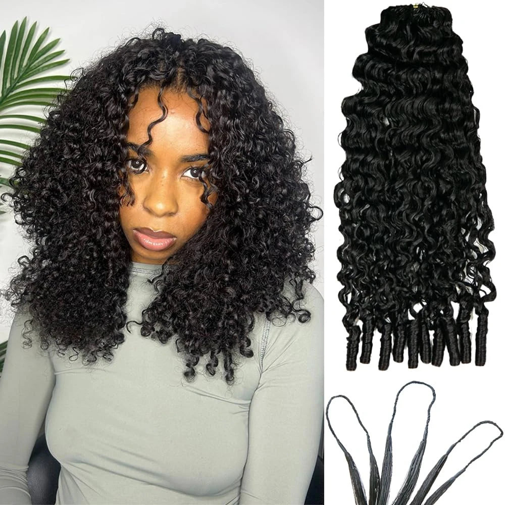 Burmese Curly Crochet Human Hair Knotless Pre-Separated Feather Crochet Braids 3C4A Lightweight Reusable Remy Hair Extensions