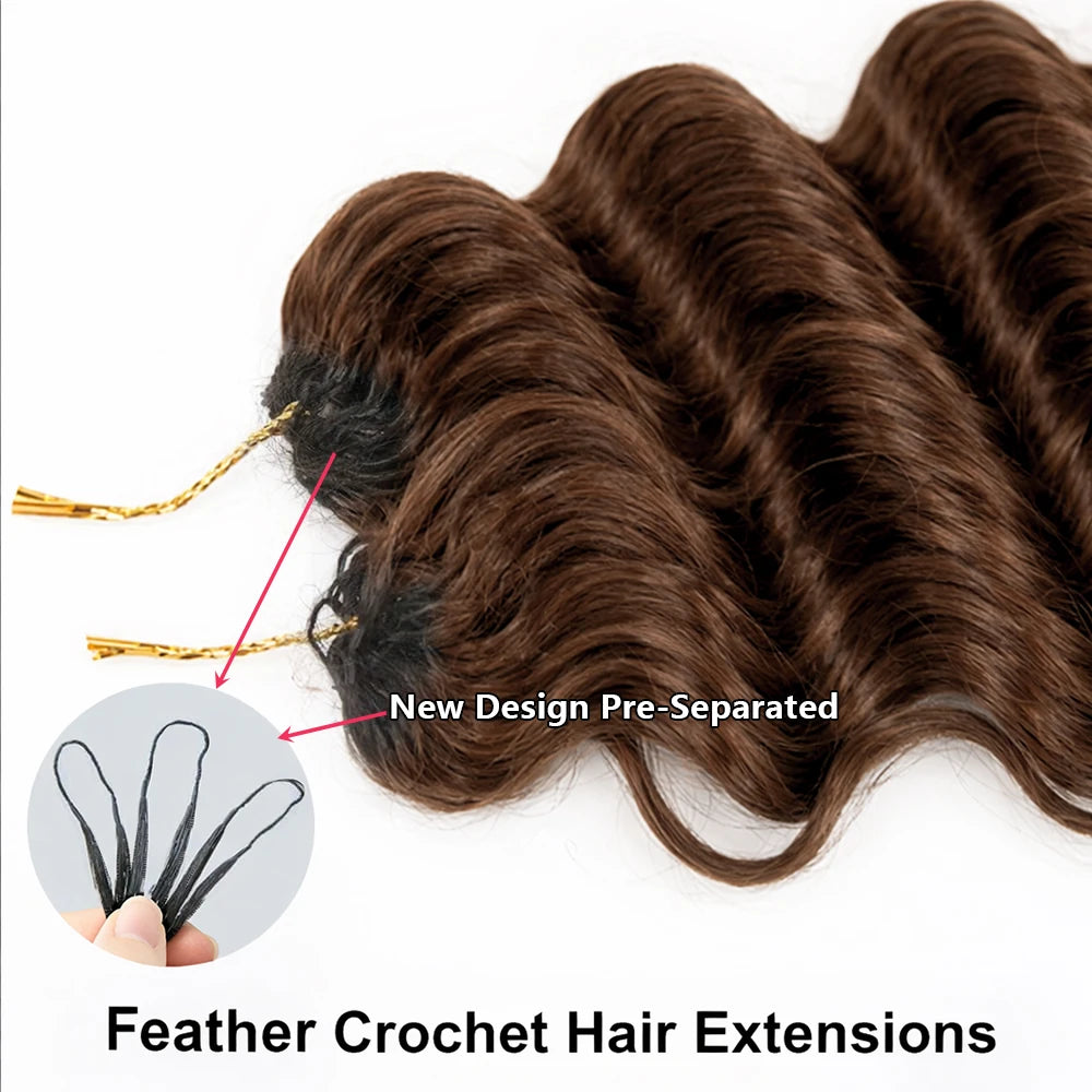 Deep Wave Crochet Human Hair Feather-Line Invisible Knotless Crochet Human Hair For Women #4 Chocolate Brown Braiding Hair 60G