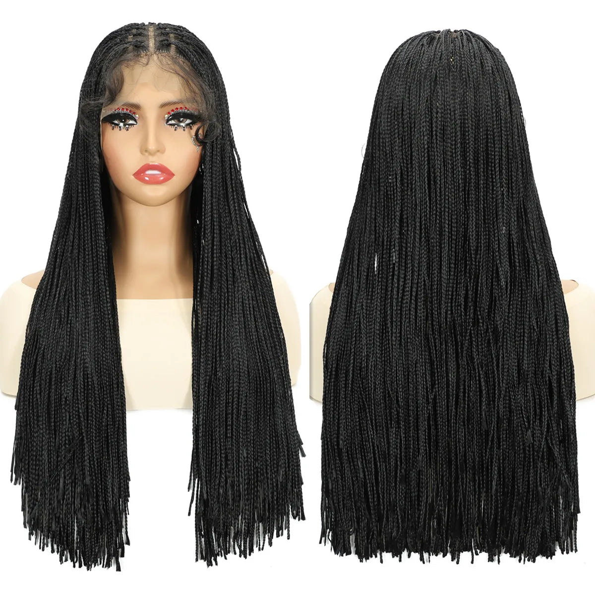 Full Lace Braided Wig with Baby Hair Synthetic Black Wig for Women Glueless Wig Crochet Braiding Hair for Daily Use