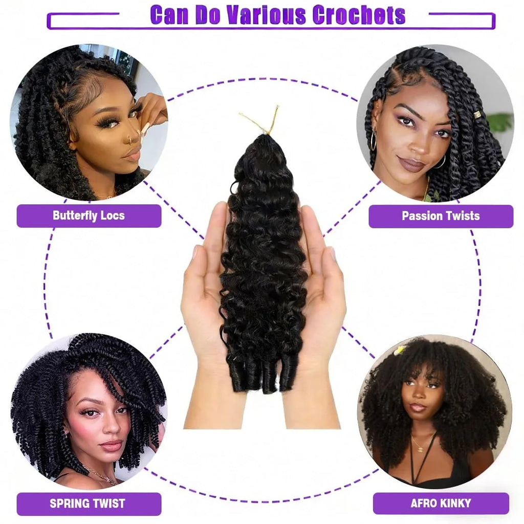100% Human Hair Knotless Pre-Separated Burmese Curly Feather Crochet Hair Extensions Spirally Curly Hair Lightweight Reusable