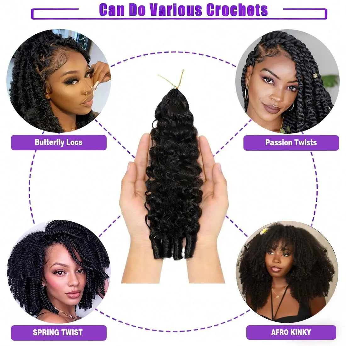 100% Human Hair Knotless Pre-Separated Burmese Curly Feather Crochet Hair Extensions Spirally Curly Hair Lightweight Reusable