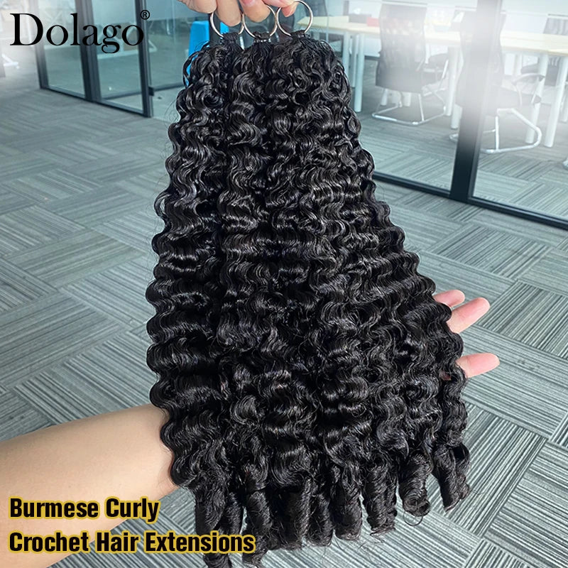 Crochet Hair Extensions Burmese Curly Bulk Crochet Human Hair Knotless Invisible Feather With String In The Middle Pre Separated