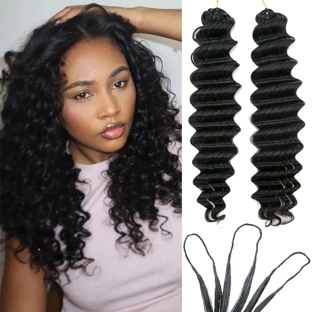 Deep Wave Knotless Pre-Separated Crochet Hair Extensions Feather Hair Extensions Feather Line Hair 100% Human Hair For Women