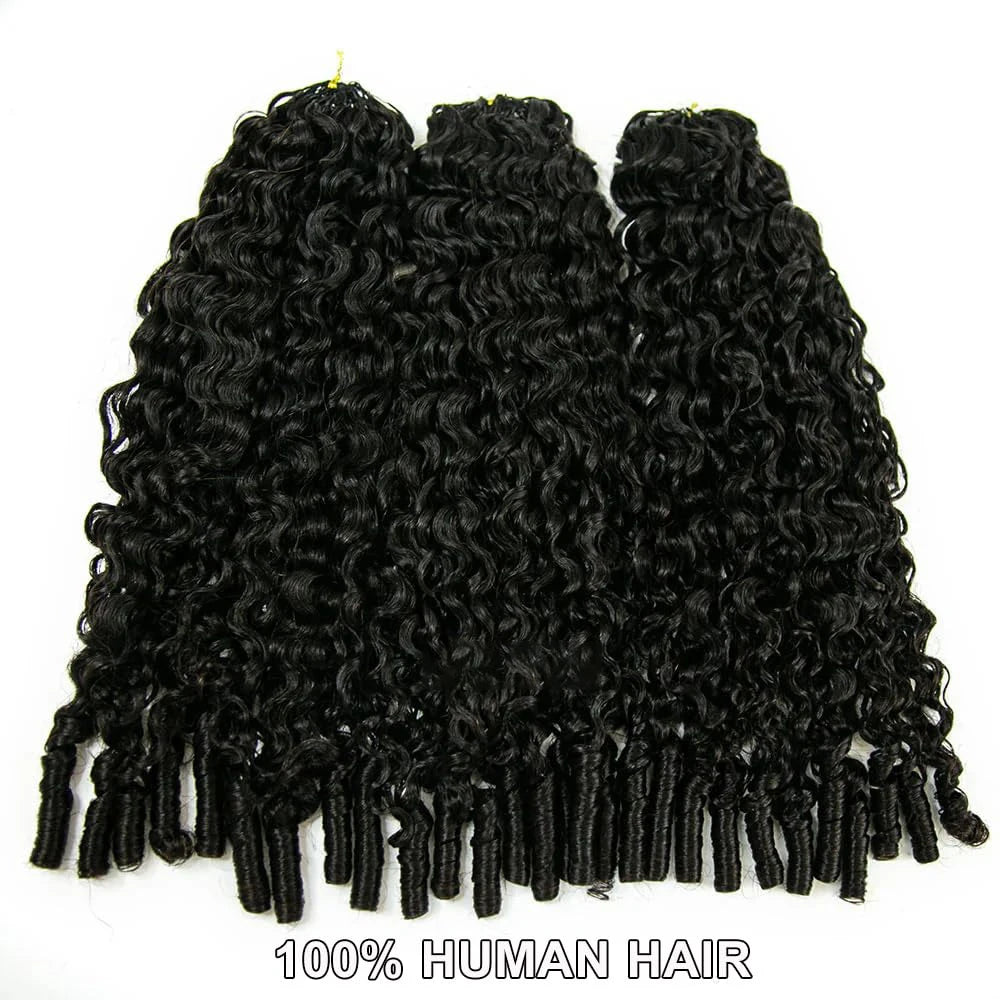 Burmese Curly Crochet Human Hair Knotless Pre-Separated Feather Crochet Braids 3C4A Lightweight Reusable Remy Hair Extensions