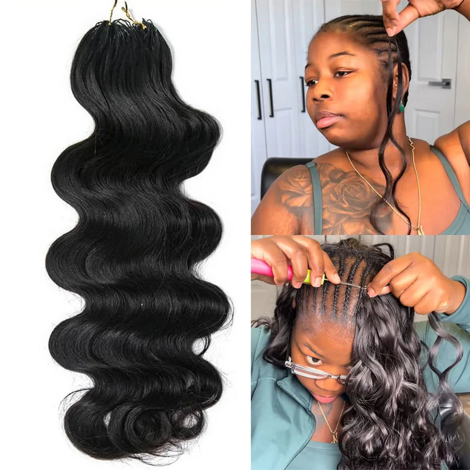 4# Drak Brown Body Wave Crochet Human Hair Pre-Separated Invisble Miracle Knot Braids Feather Crochet Hair Extensions Seamless
