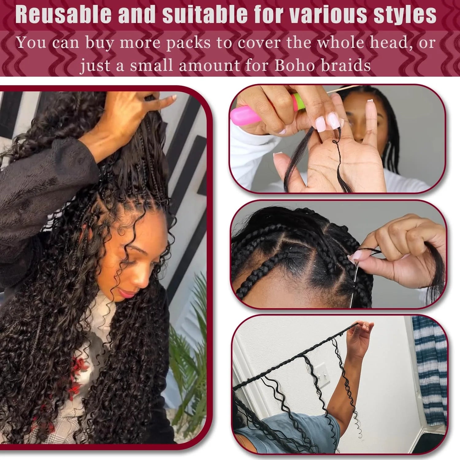 Deep Wave Knotless Pre-Separated Crochet Hair Extensions Feather Hair Extensions Feather Line Hair 100% Human Hair For Women