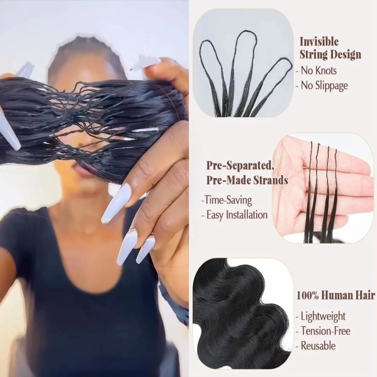Miracle Knots Body Wave Pre Separated Knotless Crochet Human Hair Extensions Brazilian Feather Crochet Virgin Hair for Braids