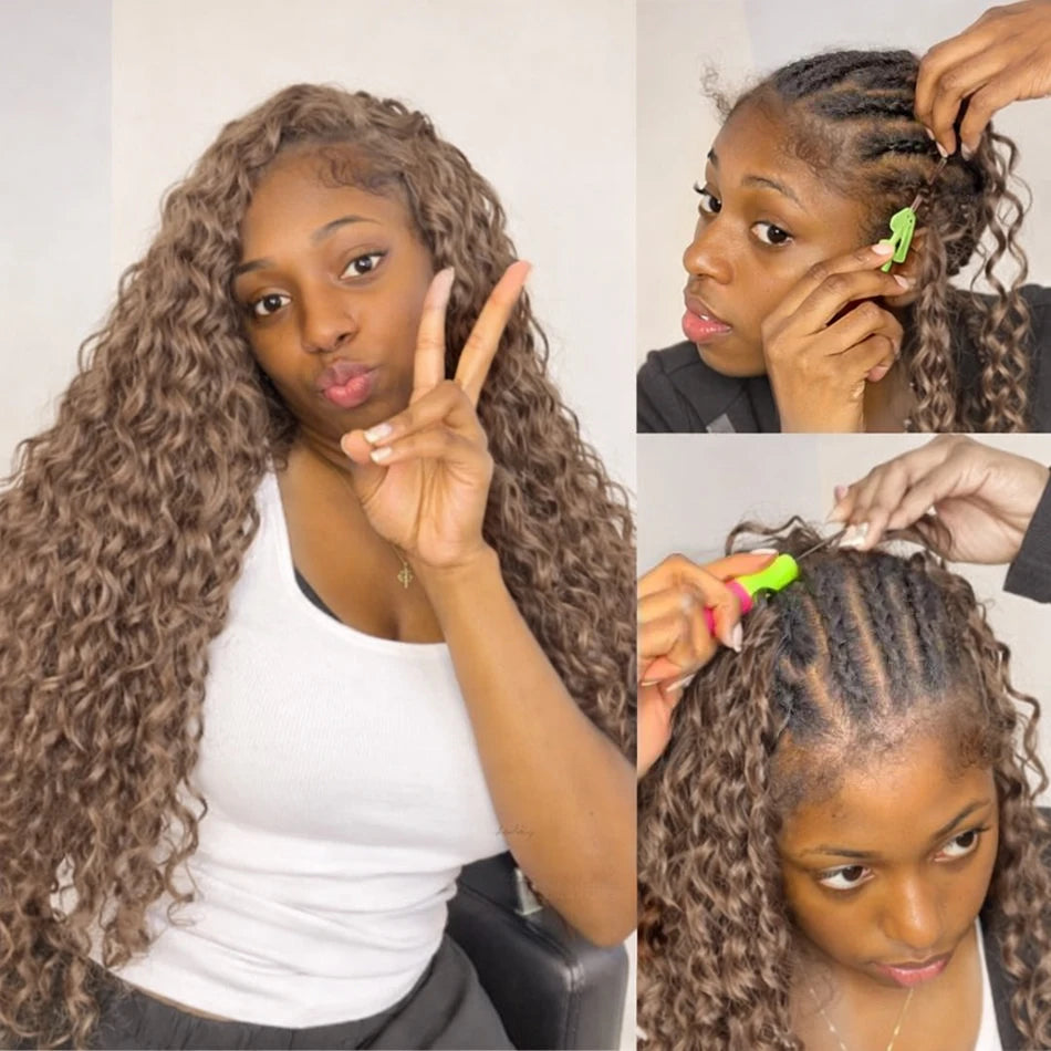 Honey Brown Deep Wave Feather Crochet Human Hair Extension For Black Women Pre-Separated Knotless Invisble Crochet For Braiding