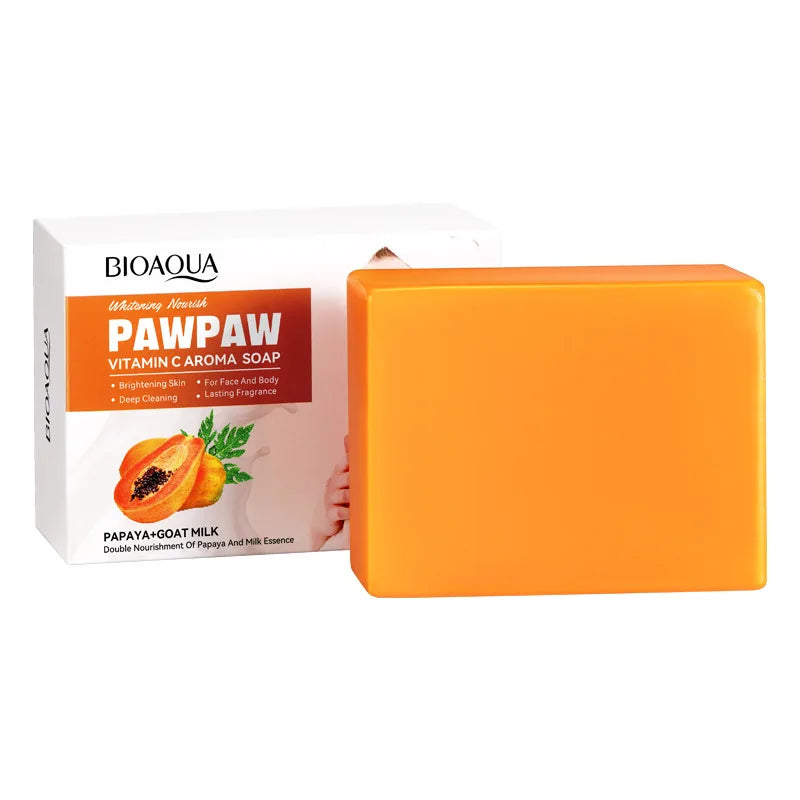 Bioaqua Pawpaw Vitamin C soap with packaging on a white background
