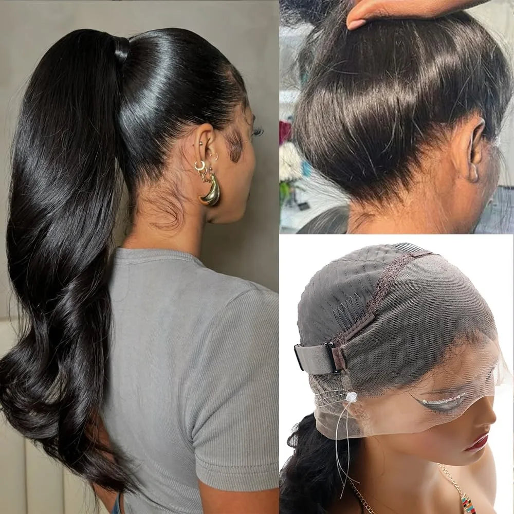 Hidden Strap 360 Lace Front Wig Human Hair Bone Straight 13x4 HD Brazilian Virgin Full Lace Wig for Women Pre-Plucked Baby Hair