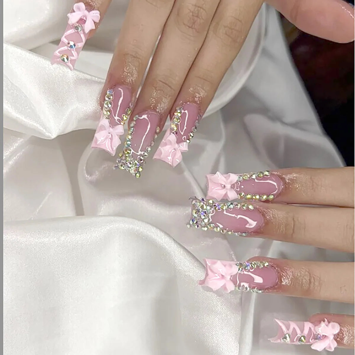 24Pcs Long Square Press on Nails