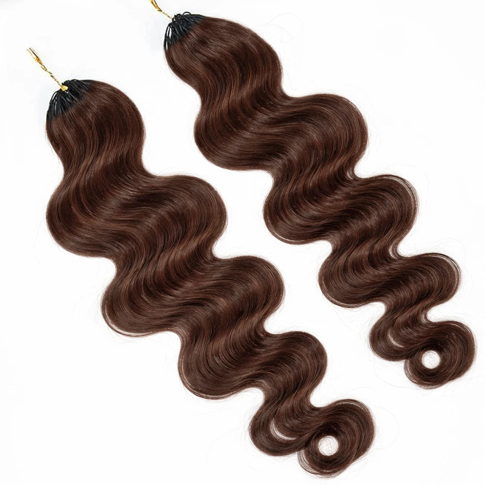 4# Drak Brown Body Wave Crochet Human Hair Pre-Separated Invisble Miracle Knot Braids Feather Crochet Hair Extensions Seamless