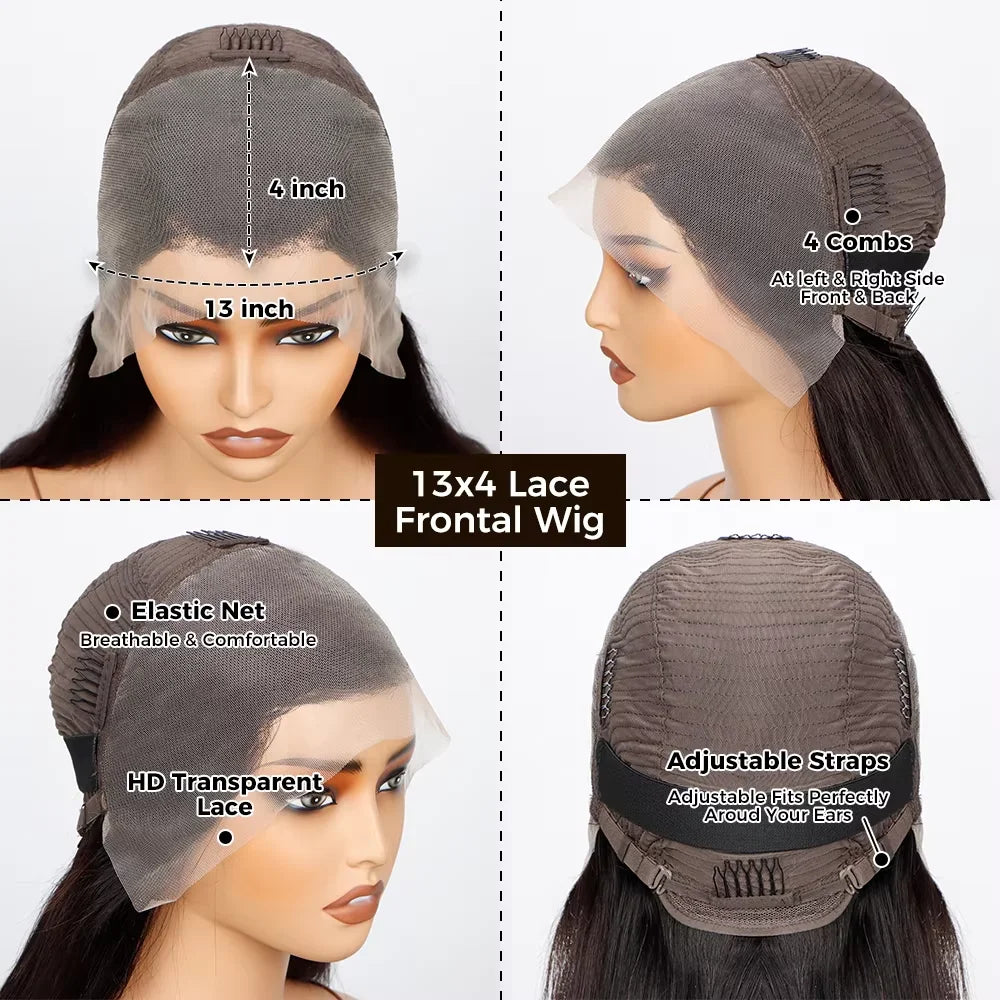 13X4 Reddish Brown Kinky Straight Lace Frontal Wig Human Hair Auburn Copper Yaki Straight 4x4 Transparent Lace Closure Wigs