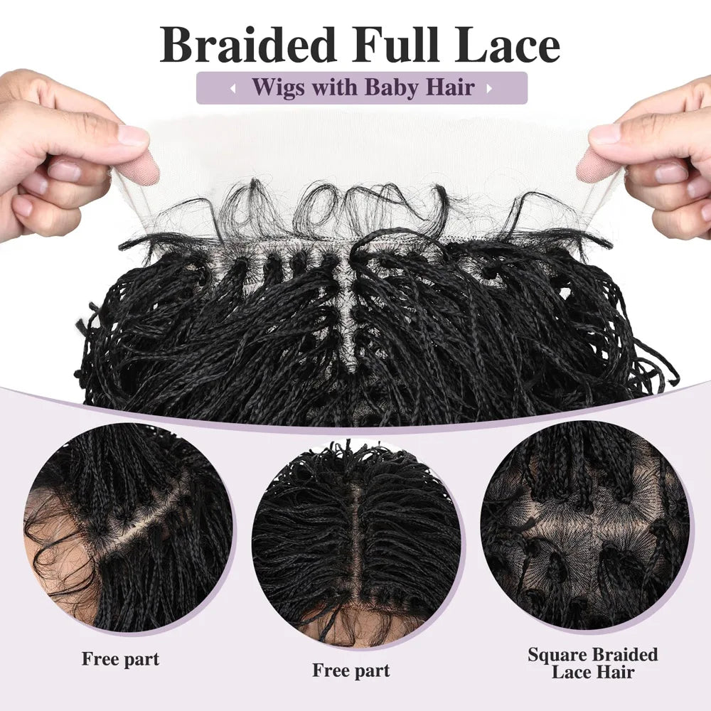 Short Curly Braids Bob Wig For Black Women Double Full Lace Front Curly Micro Box Braided Bob Wig with Baby Hair Pre Plucked