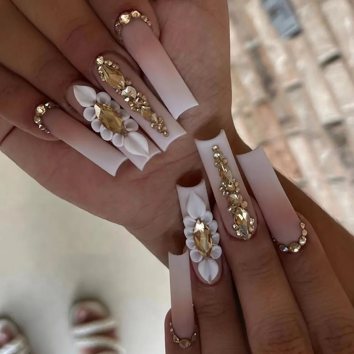24Pcs Long Square Press on Nails