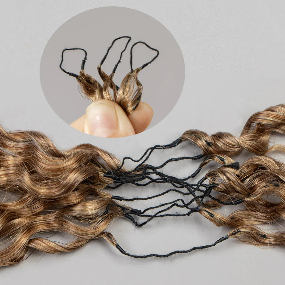 Honey Brown Small Spirals Curly Human Hair Crochet Hair Extensions Deep Pixie Curls Feather Boho Braids Invisible Miracle Knot