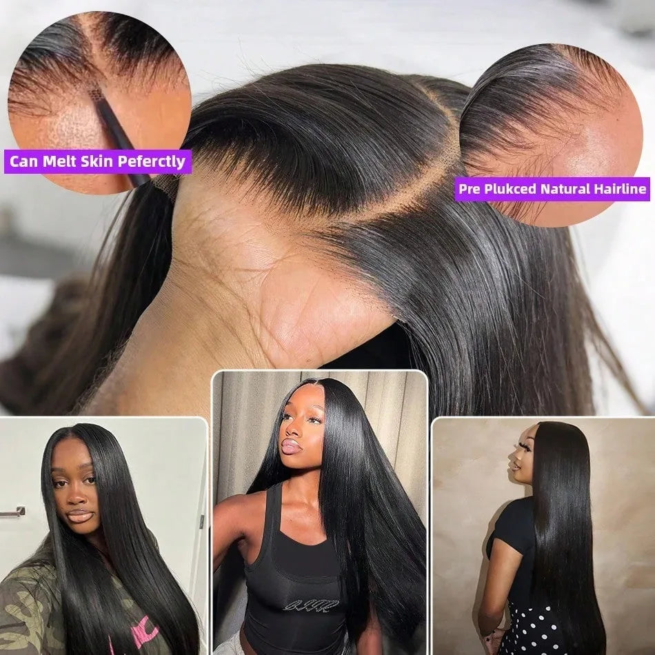 Hidden Strap 360 Lace Front Wig Human Hair Bone Straight 13x4 HD Brazilian Virgin Full Lace Wig for Women Pre-Plucked Baby Hair