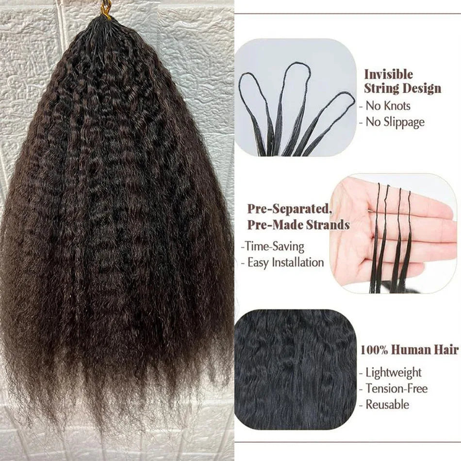 Kinky Straight Feather Crochet Human hair Knotless Pre-Separated Crochet Hair Extension Virgin Hair Bundles 100% Human Hair