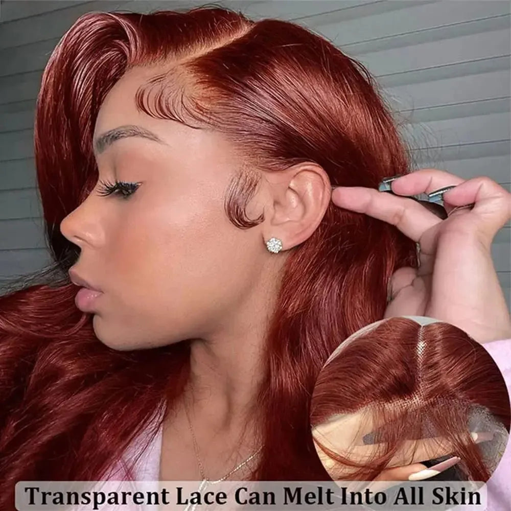 Reddish Brown 13x4 Lace Front Wigs Human Hair Body Wave Wig HD Transparent Lace Frontal Wigs Ginger #33 Red Brown Human Hair Wig