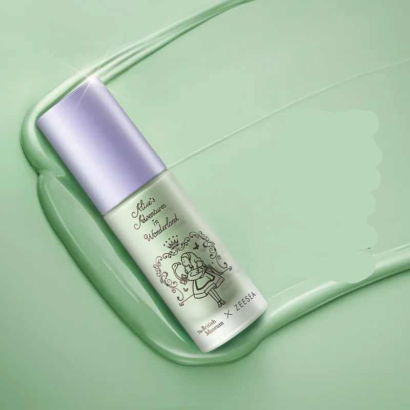 Skincare bottle with purple cap on a green background