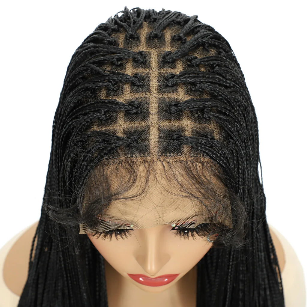 Full Lace Braided Wig with Baby Hair Synthetic Black Wig for Women Glueless Wig Crochet Braiding Hair for Daily Use