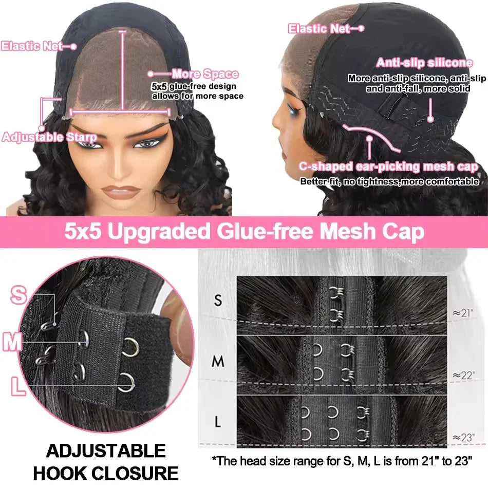 1B/99J Highlight Body Wave 5x5 Glueless Wig Human Hair Brazilian PrePlucked Ombre Red With Black Colored Lace Front Closure Wig