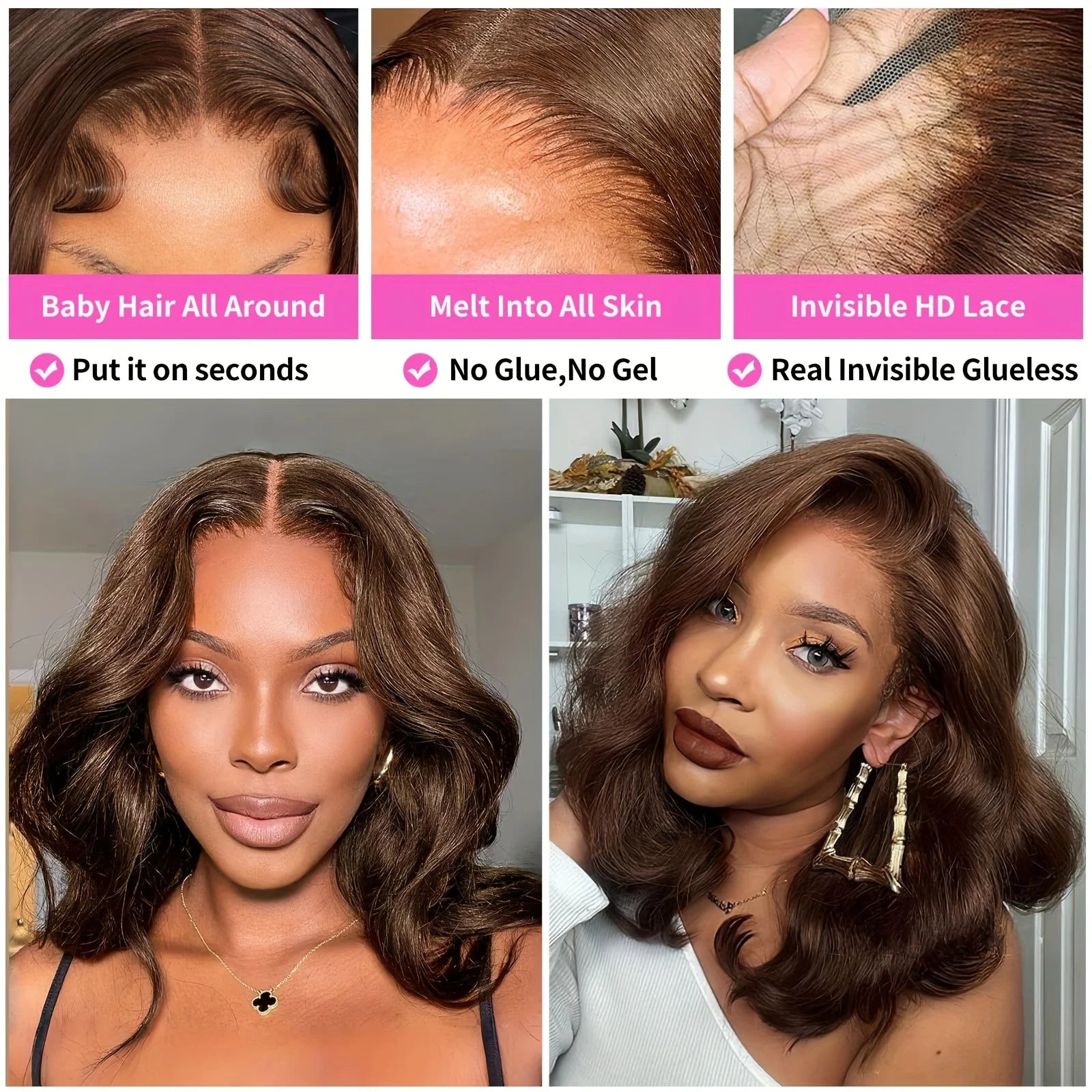 Chocolate Brown Wig Bob Body Wave 13x4  Transparent Lace Front Human Hair Wigs Biazilian Colored Wigs For Women