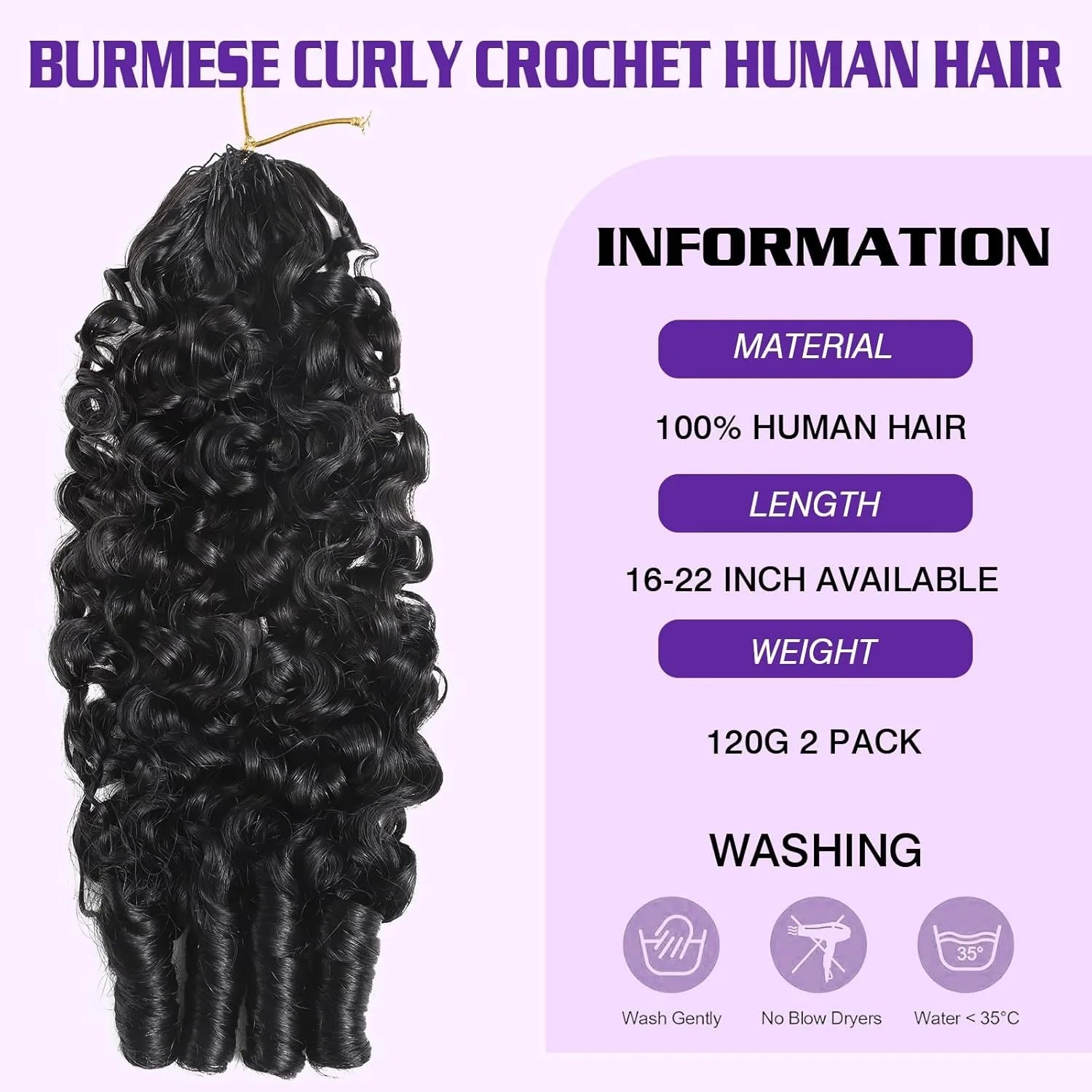 Burmese Curly Crochet Human Hair Knotless Pre-Separated Feather Crochet Braids 3C4A Lightweight Reusable Remy Hair Extensions