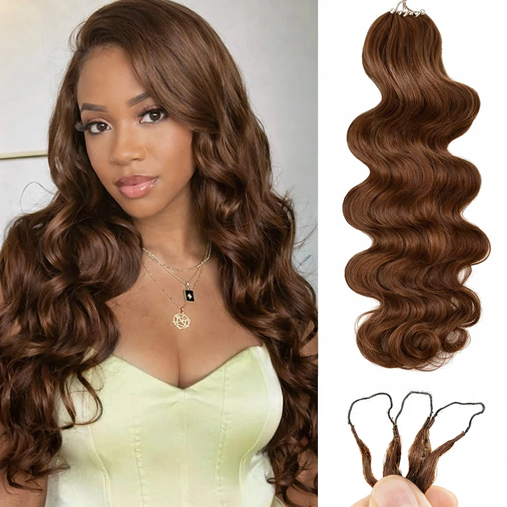 4# Drak Brown Body Wave Crochet Human Hair Pre-Separated Invisble Miracle Knot Braids Feather Crochet Hair Extensions Seamless