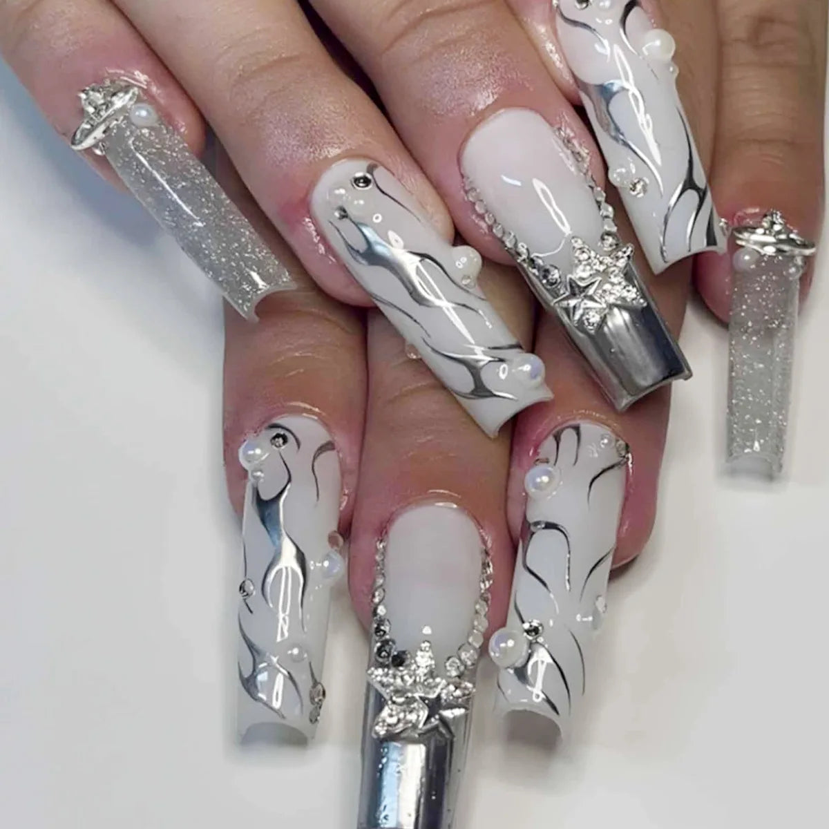 24Pcs Long Square Press on Nails