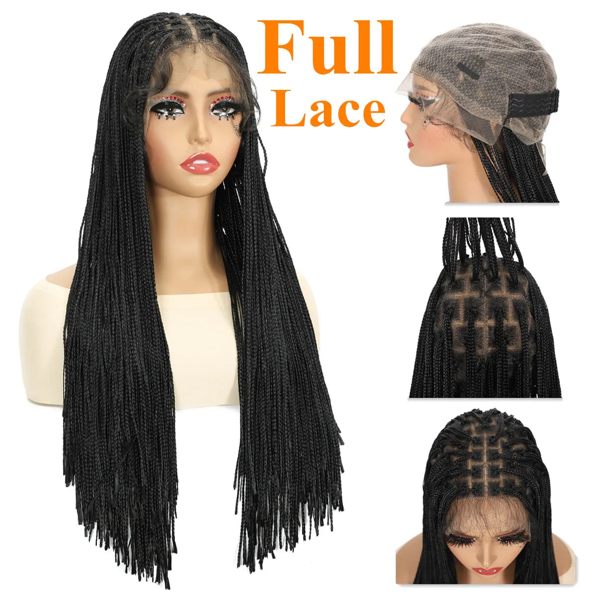 Full Lace Braided Wig with Baby Hair Synthetic Black Wig for Women Glueless Wig Crochet Braiding Hair for Daily Use