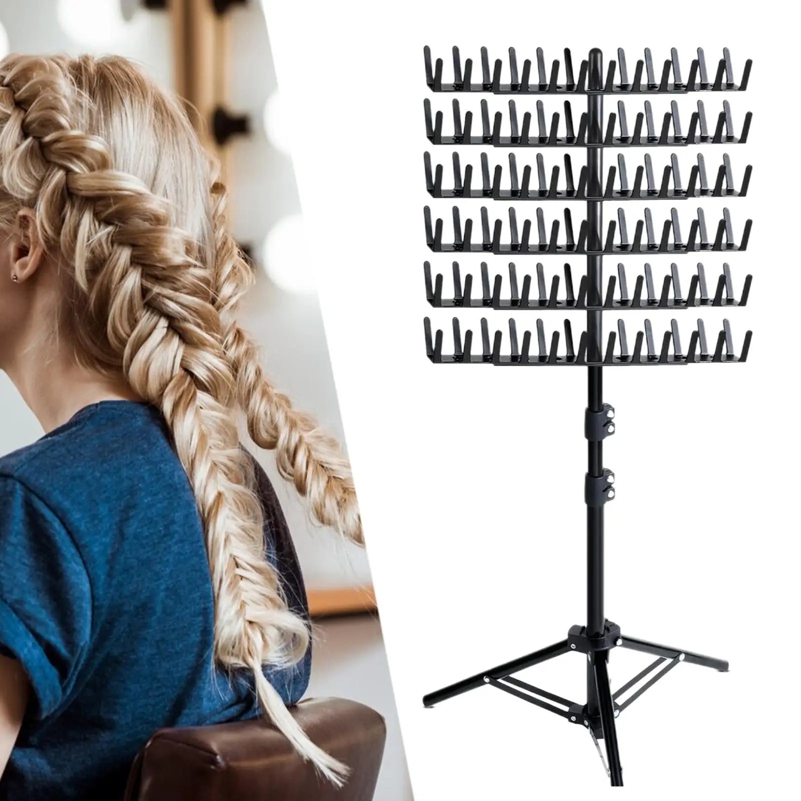 1x Dreadlocks Braiding Hair Rack Standing 2 Sided 144 Pegs Height Adjustable Convenient Easy for Salon Home Braiders Stylists