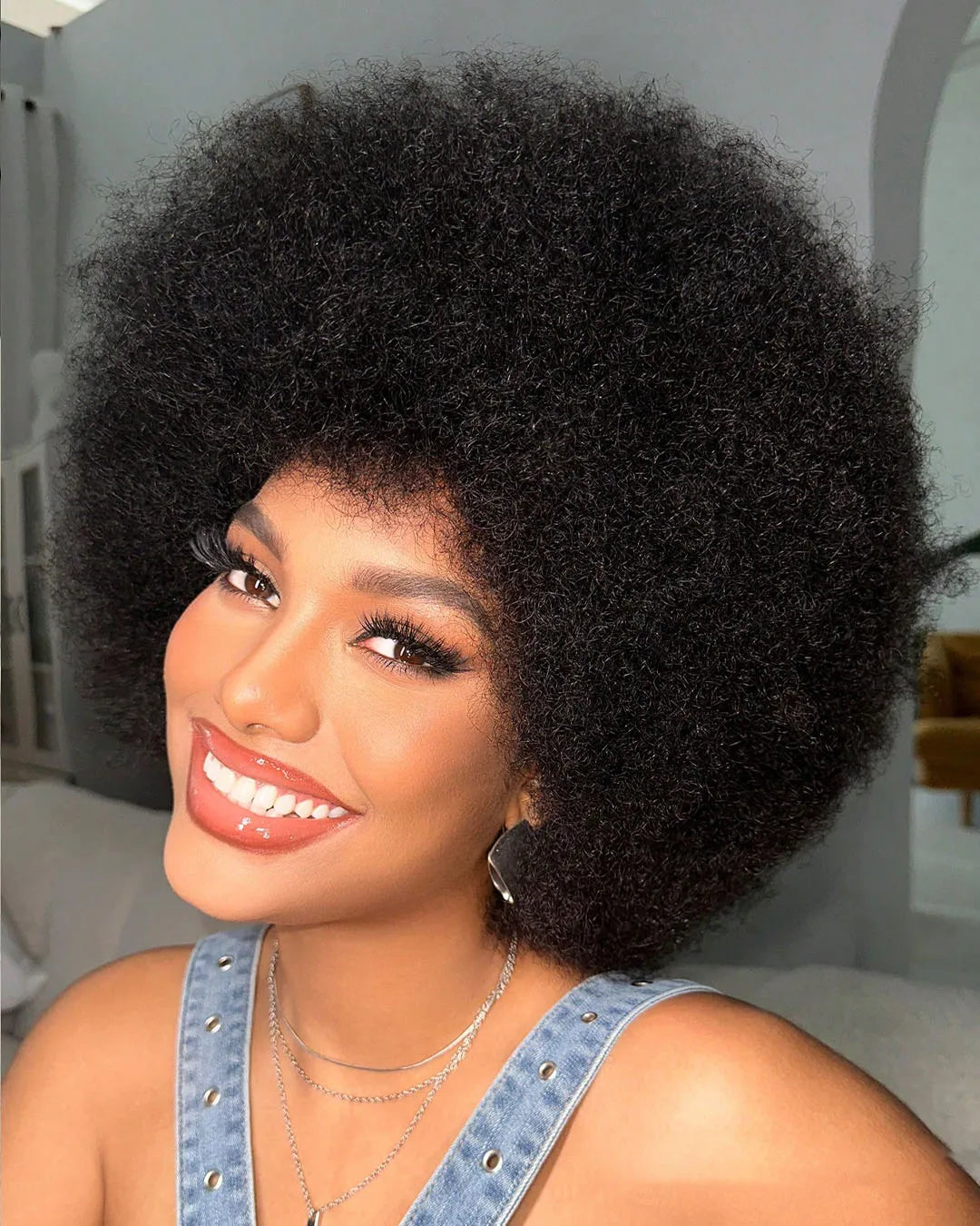 Afro Kinky Curly BOB Wig Natural Color Wig Human Hair Ready to Wear 250% Density Affordable Remy Fluffy Human Hair Wig For Women