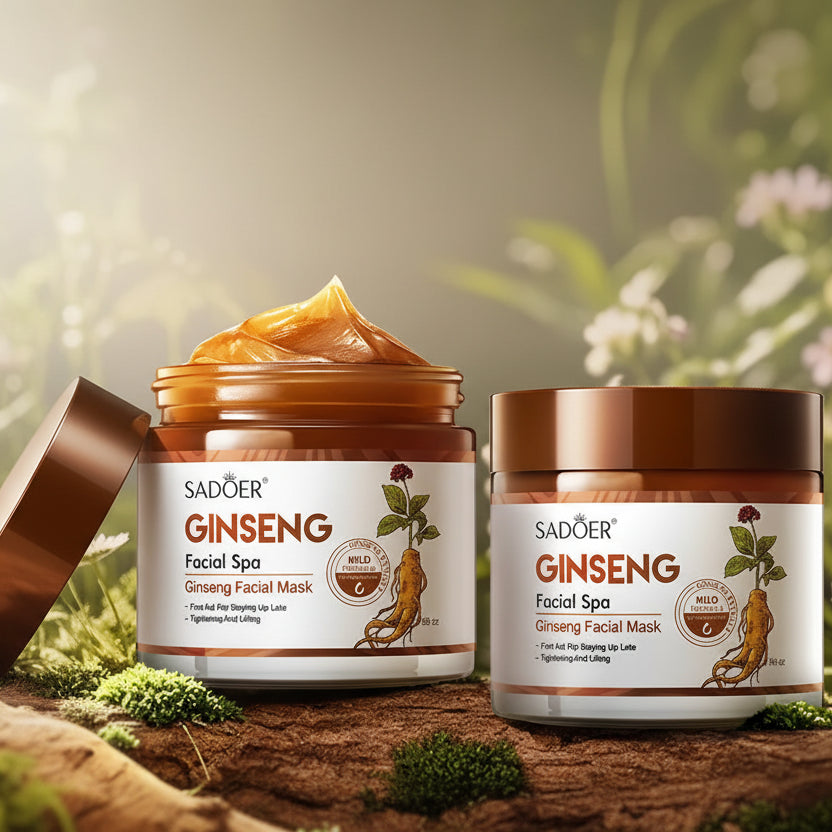 Two jars of Sadoer Ginseng Facial Spa Mask with a natural background