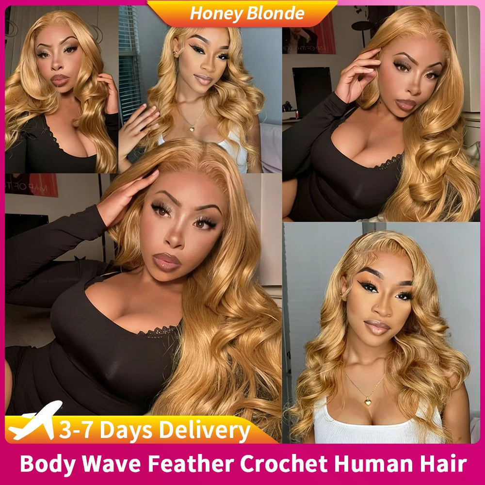 12A Body Wave Knotless Pre-Separated Crochet Hair Extensions Human Hair #27 Honey Blonde Crochet Hair With Invisible Micro Loop