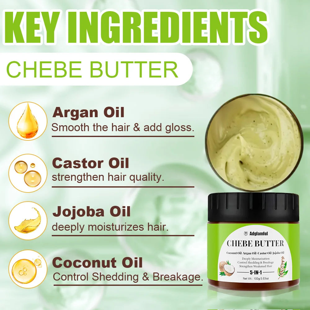Chebe Butter 100g 5-in-1 Hair Oil with Coconut, Argan & Castor Oils – Deep Hydration, Frizz Control & Strength
