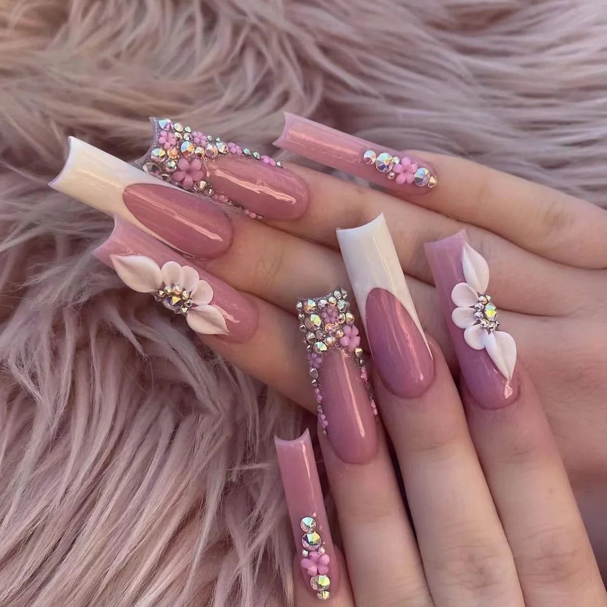 24Pcs Long Square Press on Nails