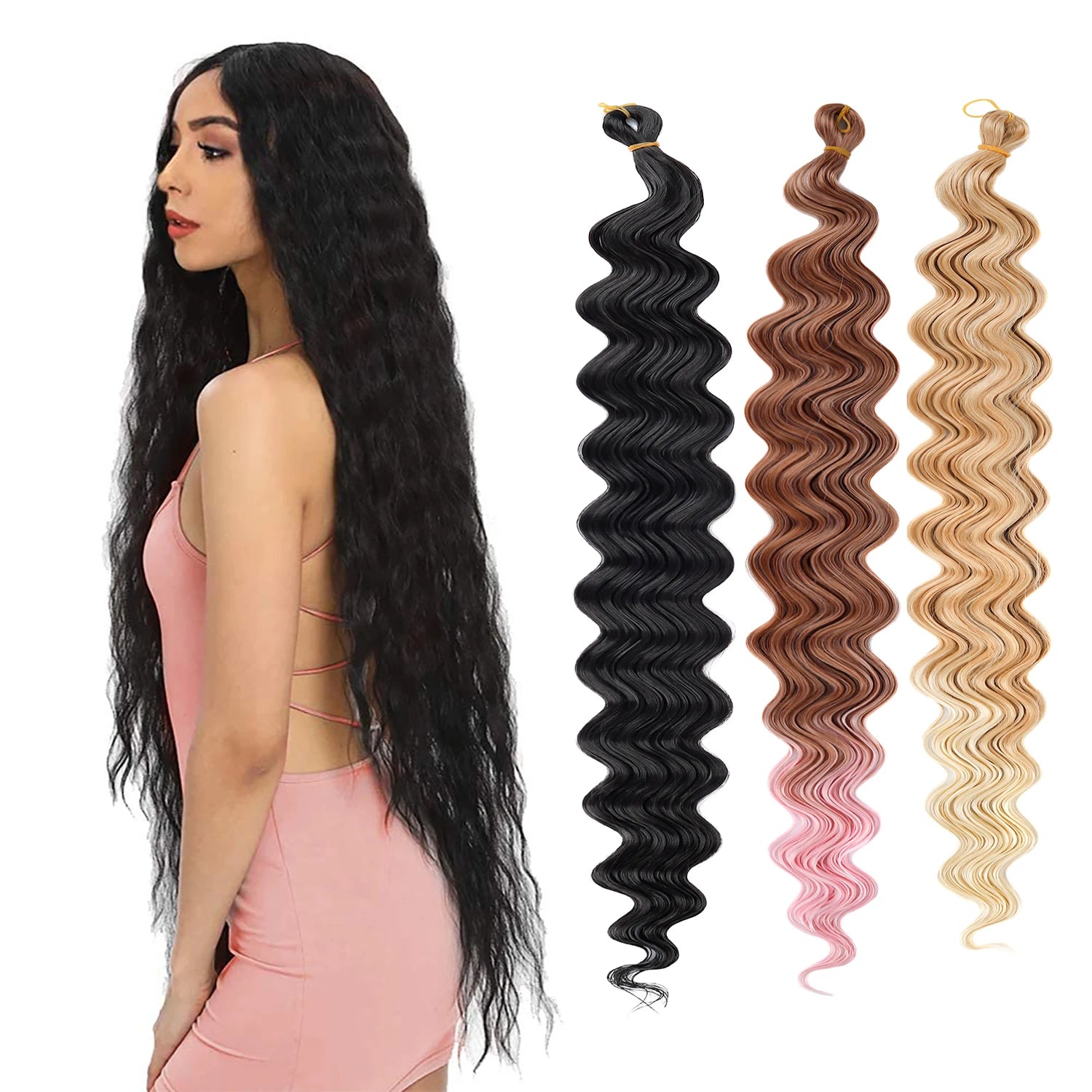 Crochet Hair 30inch 150g Boho Curly Wavy Braiding Hair Deep Water Ocean Wave Synthetic Bohemian Crochet Braids For Women Girls