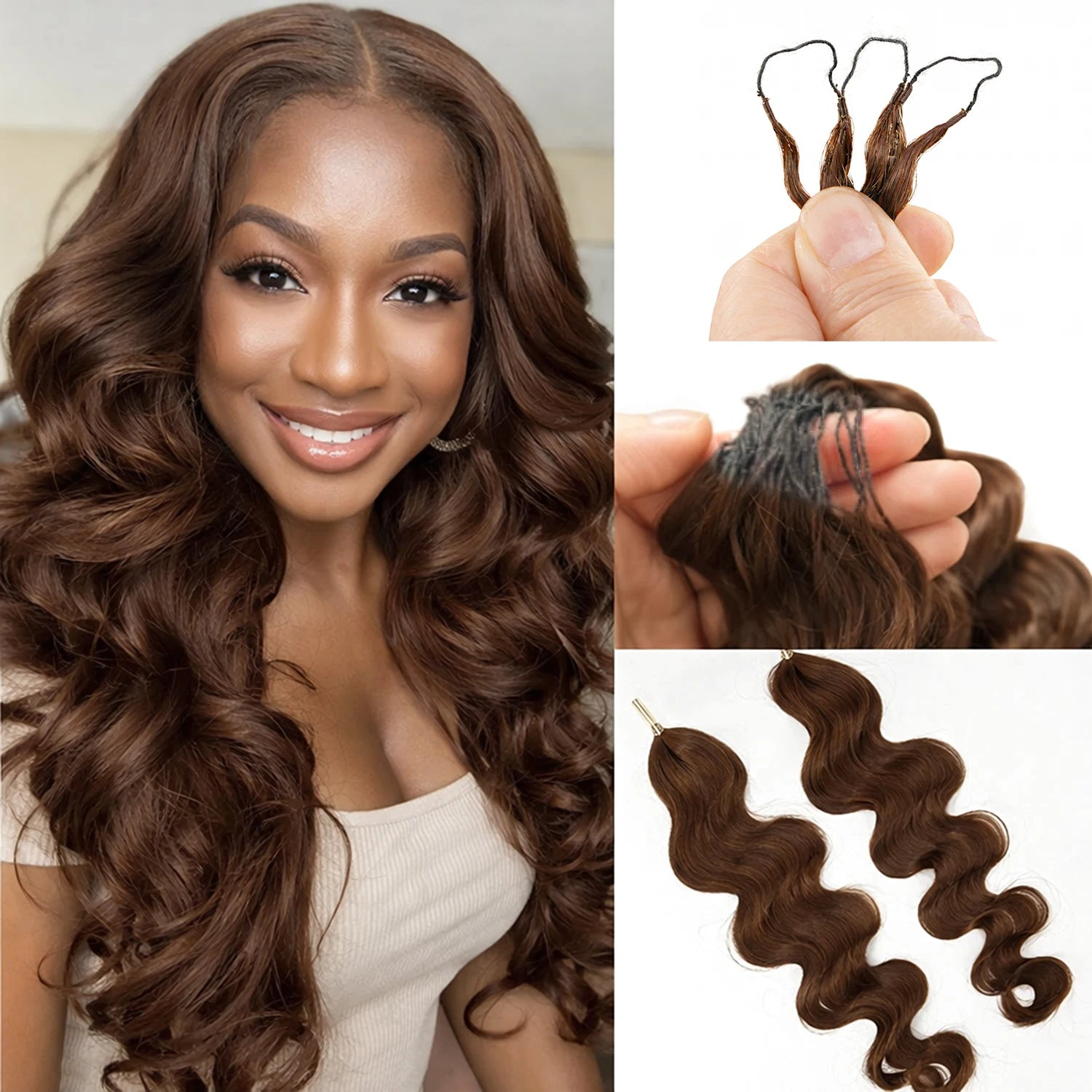 Miracle Knot Braids #4 Chocolate Brown Body Wave Crochet Human Hair Pre-Separated Invisble Feather Crochet Hair Extensions