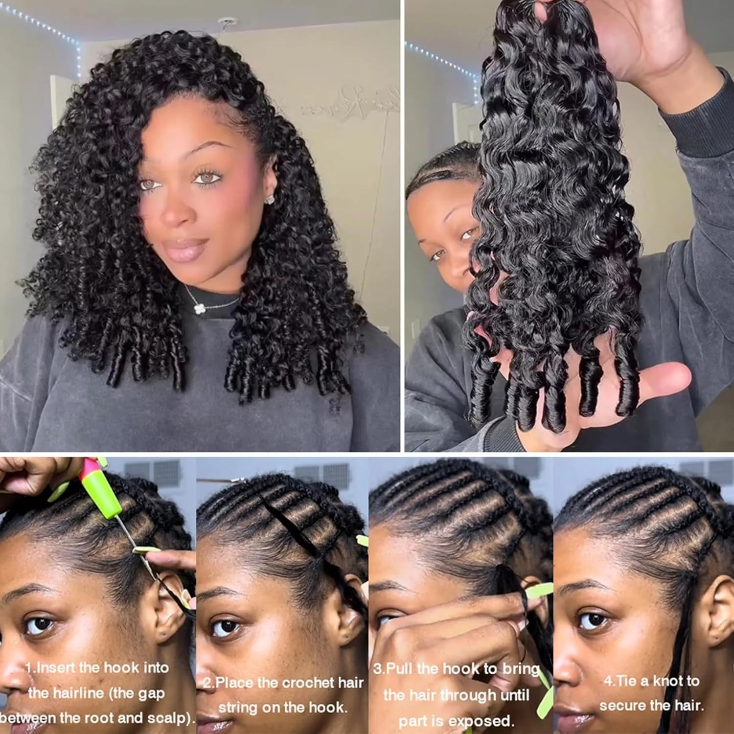 100% Human Hair Knotless Pre-Separated Burmese Curly Feather Crochet Hair Extensions Spirally Curly Hair Lightweight Reusable