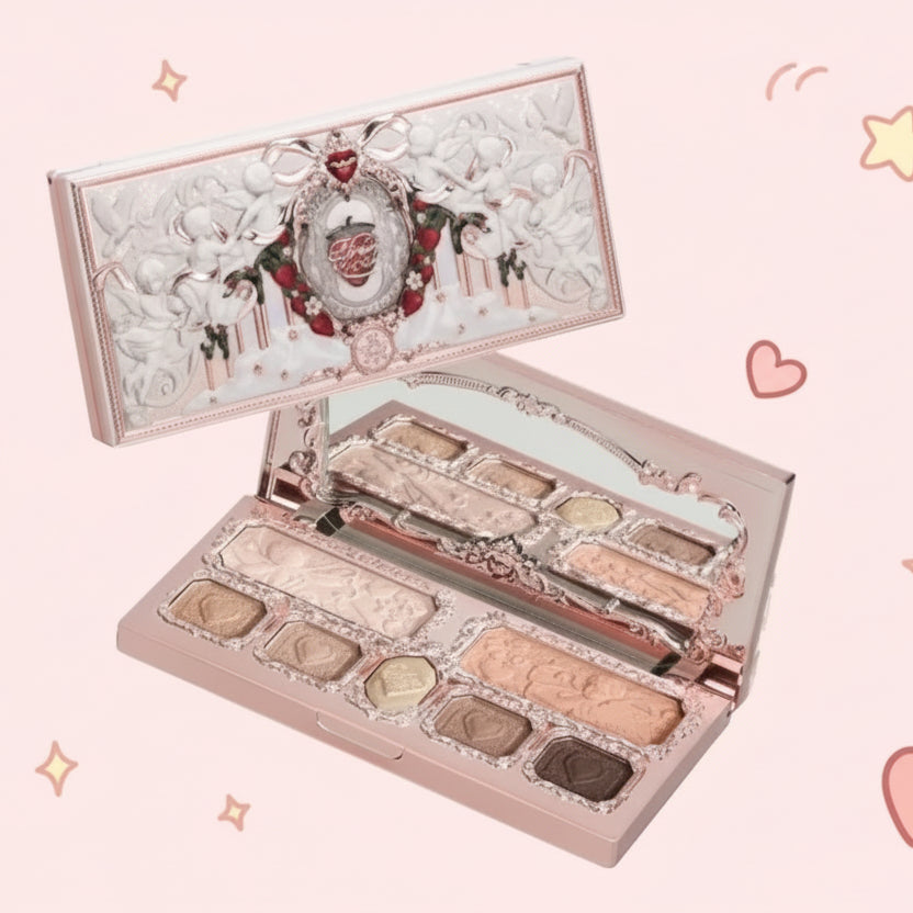 Makeup palette with decorative lid on a white background