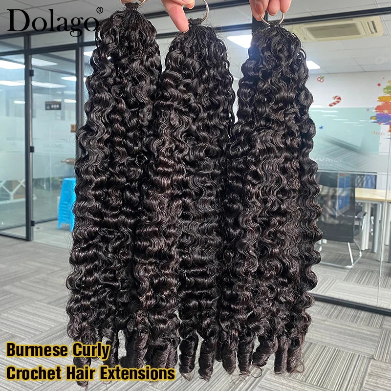 Crochet Hair Extensions Burmese Curly Bulk Crochet Human Hair Knotless Invisible Feather With String In The Middle Pre Separated