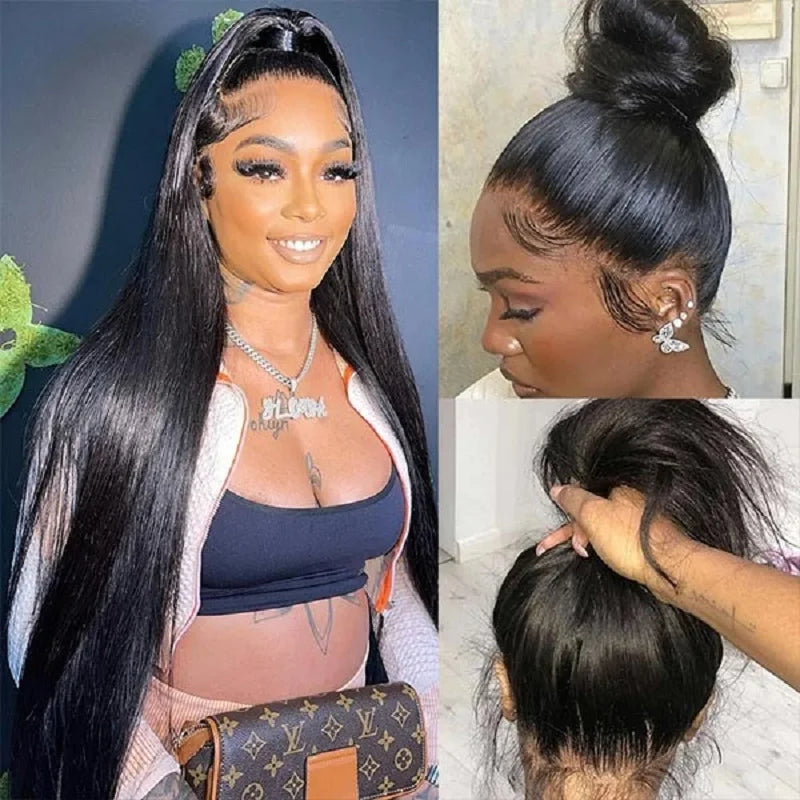 Invisi Strap 360 Glueless Full Lace Front Wigs Human Hair HD Straight 13x4 Lace Frontal Wig Pre Plucked Drawstring Wig for Women