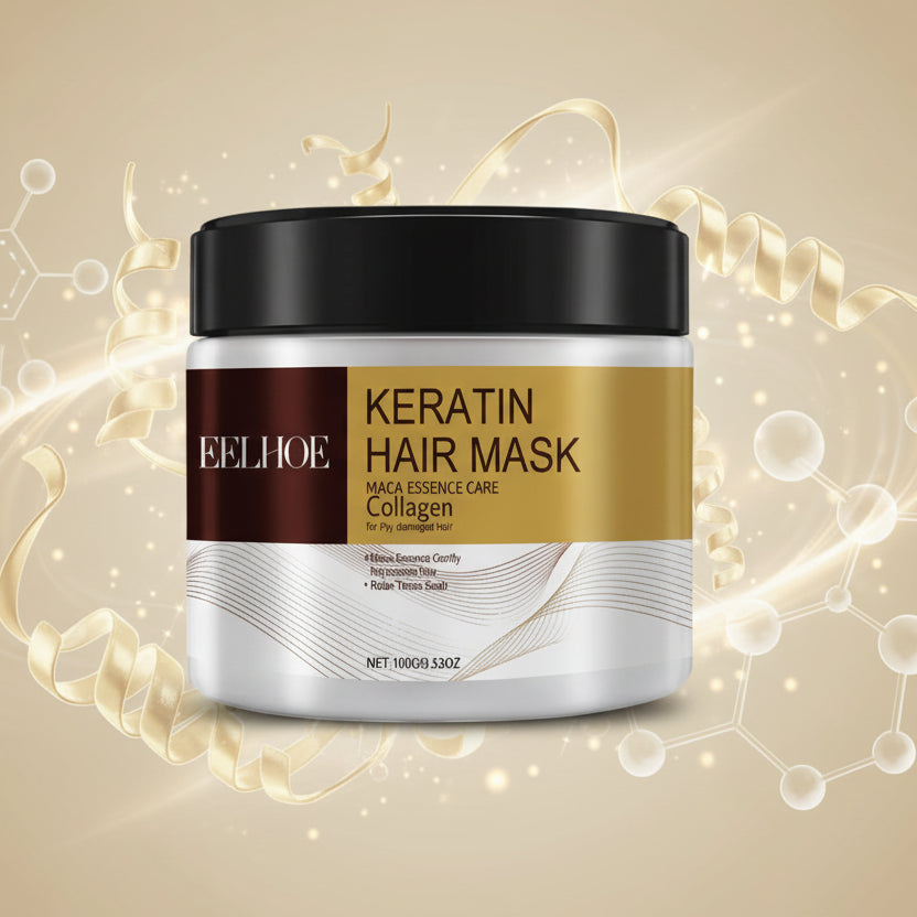 Eelhoe Keratin Hair Mask jar with dimensions on a white background