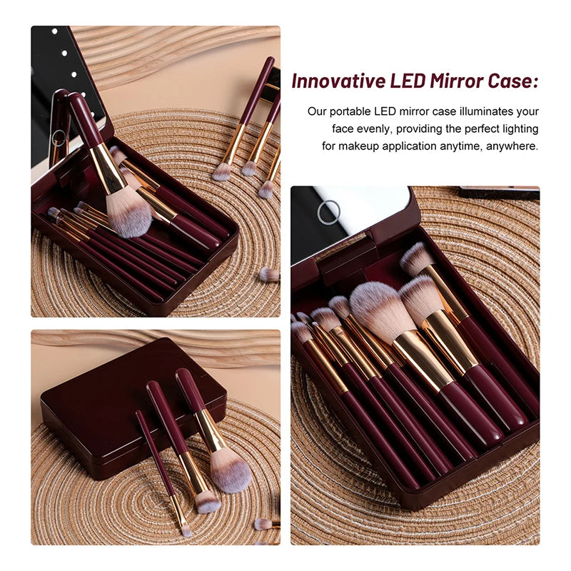14-Piece Makeup Brush Set with Illuminated Mirror