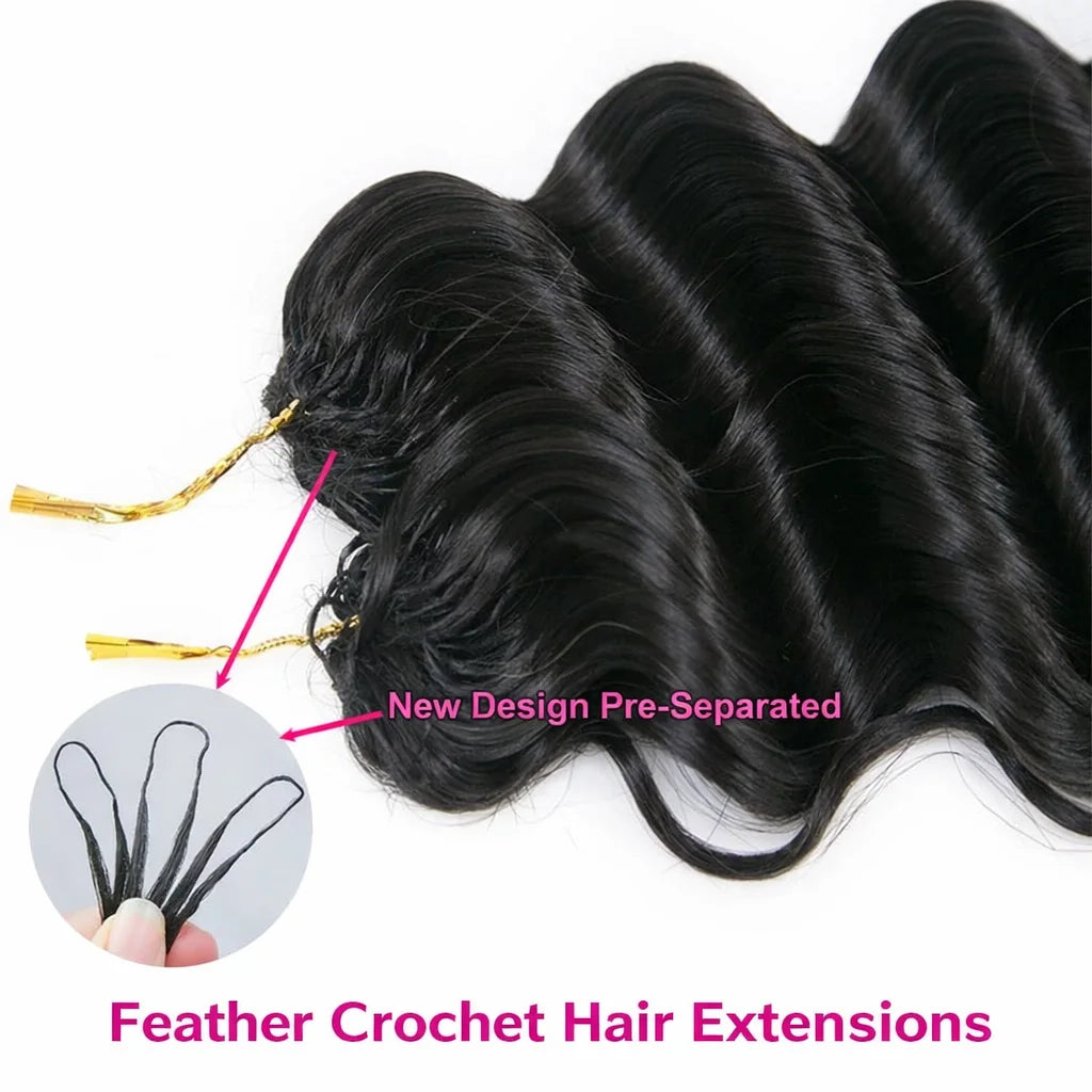 Deep Wave Crochet Human Hair Extensions Knotless Pre-Separated Deep Curly Human Hair With String Pre-Looped Reusable Feather
